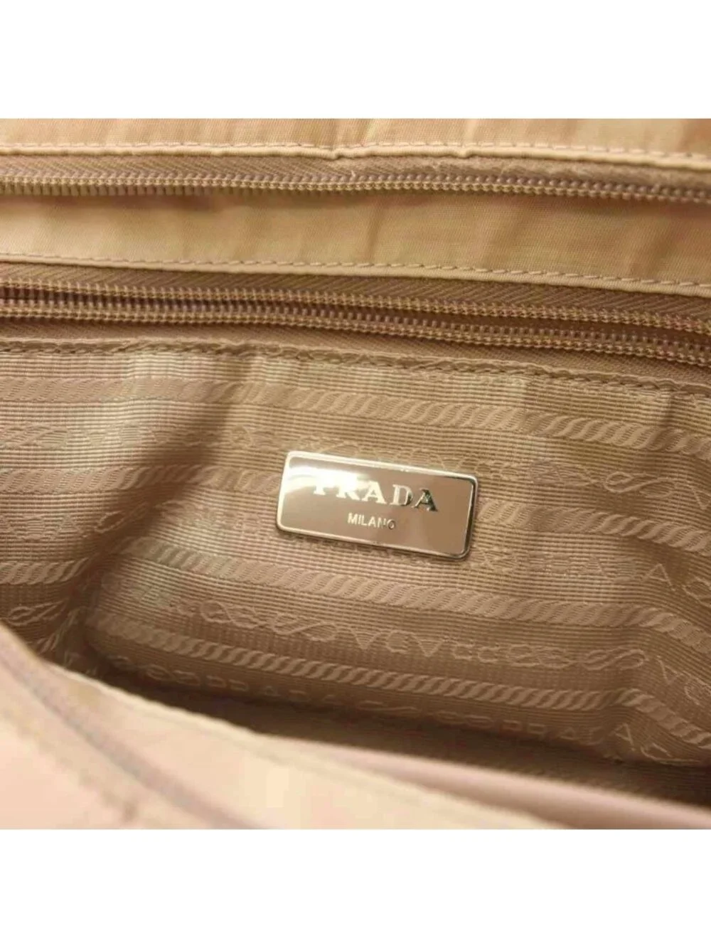 Prada Tote Shoulder Bag 2-Way Triangle Logo Beige KH